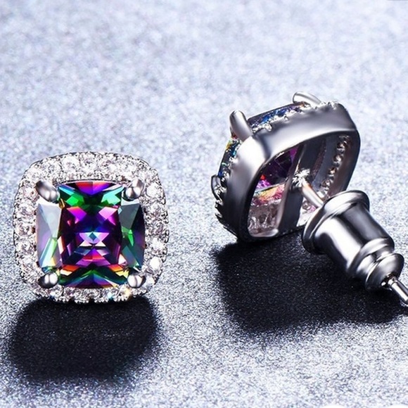 925 Silver Mystic Rainbow & White Topaz Earrings - Picture 4 of 12